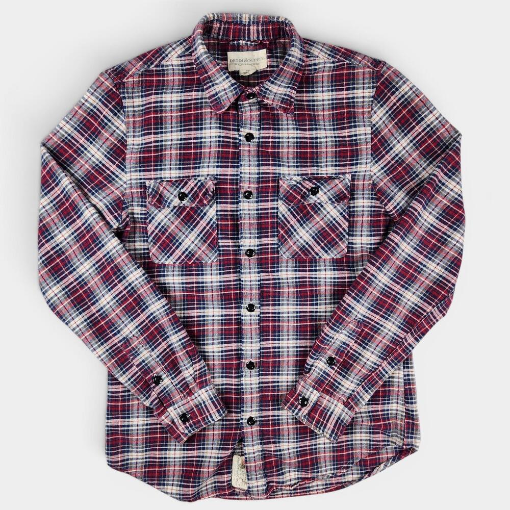 Denim & Supply Ralph Lauren Flannel Shirt Mens Medium Red Plaid Cotton Button Up
